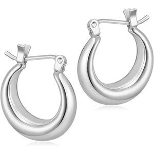 ⚡Classic Silver Hoop Earrings Women Thick Small Round Chunky Lightweight Gift